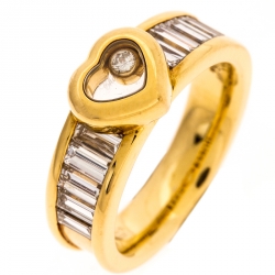 Chopard Happy Diamond Heart 18K Yellow Gold Ring Size 54