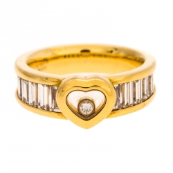 Chopard Happy Diamond Heart 18K Yellow Gold Ring Size 54