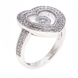 Pre Owned Chopard Diamond Paved 18K White Gold Heart Ring Size 52