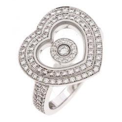 Pre Owned Chopard Diamond Paved 18K White Gold Heart Ring Size 52
