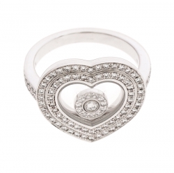 Pre Owned Chopard Diamond Paved 18K White Gold Heart Ring Size 52
