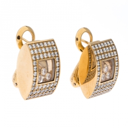 Pre Owned Chopard Happy Diamonds Pave 18k Yellow Gold Stud Earrings