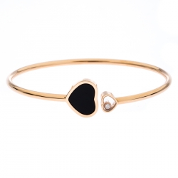 Chopard Happy Hearts Diamond Onyx 18K Rose Gold Open Bracelet