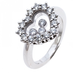 Chopard Happy Heart Diamond 18K White Gold Ring Size 52.5
