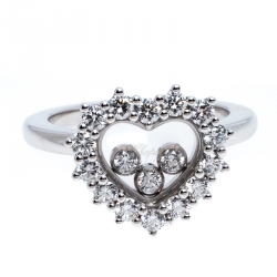 Chopard Happy Heart Diamond 18K White Gold Ring Size 52.5