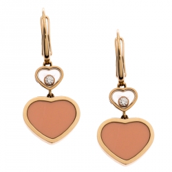 Chopard Happy Hearts 18K Rose Gold Diamond and Rose Stone Drop Earrings