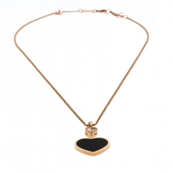 Pre Owned Chopard Happy Hearts Onyx Diamond 18K Rose Gold Pendant Necklace