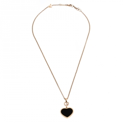 Pre Owned Chopard Happy Hearts Onyx Diamond 18K Rose Gold Pendant Necklace