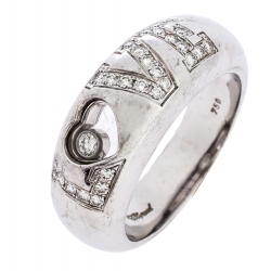 Chopard Happy Love Diamond 18K White Gold Band Ring Size 55