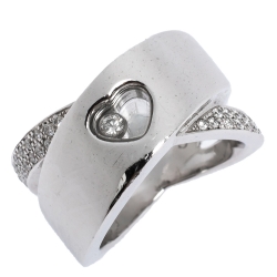 Chopard Happy Diamond Heart 18K White Gold Ring Size 50.5