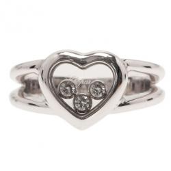 Pre Owned Chopard Happy Diamonds Heart 3 Diamonds White Gold Ring Size 53