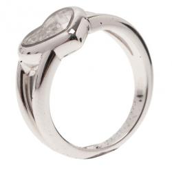 Pre Owned Chopard Happy Diamonds Heart 3 Diamonds White Gold Ring Size 53