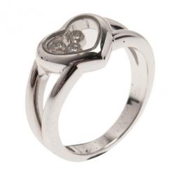 Pre Owned Chopard Happy Diamonds Heart 3 Diamonds White Gold Ring Size 53