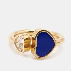 Chopard Happy Hearts Lapiz Lazuli Diamond 18k Rose Gold Ring Size 50