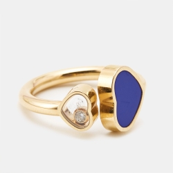Chopard Happy Hearts Lapiz Lazuli Diamond 18k Rose Gold Ring Size 50