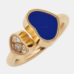 Chopard Happy Hearts Lapiz Lazuli Diamond 18k Rose Gold Ring Size 50