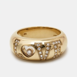 Chopard Happy Diamonds Love Diamond 18K Yellow Gold Ring Size 54