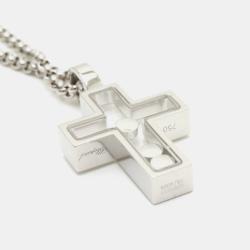 Pre Owned Chopard 18K White Gold and Diamond Happy Diamonds Cross Pendant Necklace
