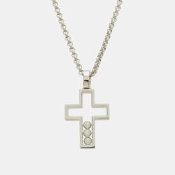 Pre Owned Chopard 18K White Gold and Diamond Happy Diamonds Cross Pendant Necklace