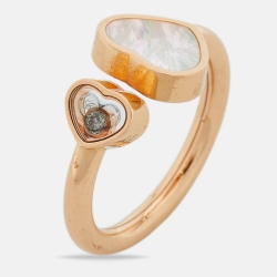 Pre Owned Chopard Happy Hearts Mother of Pearl Diamond 18k Rose Gold Ring Size 54