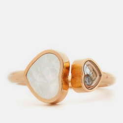 Pre Owned Chopard Happy Hearts Mother of Pearl Diamond 18k Rose Gold Ring Size 54