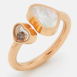 Pre Owned Chopard Happy Hearts Mother of Pearl Diamond 18k Rose Gold Ring Size 54