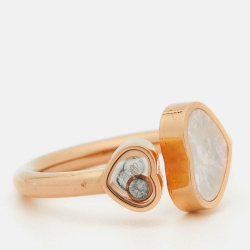 Pre Owned Chopard Happy Hearts Mother of Pearl Diamond 18k Rose Gold Ring Size 54