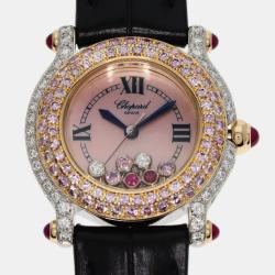 Chopard Pink Diamond 18k White Gold Happy Sport 27/6244 Quartz Women's Wristwatch 26 mm