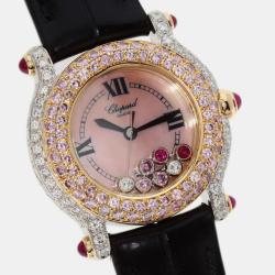 Chopard Pink Diamond 18k White Gold Happy Sport 27/6244 Quartz Women's Wristwatch 26 mm