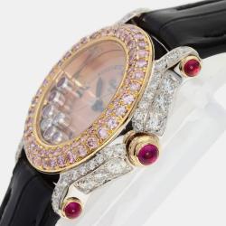 Chopard Pink Diamond 18k White Gold Happy Sport 27/6244 Quartz Women's Wristwatch 26 mm