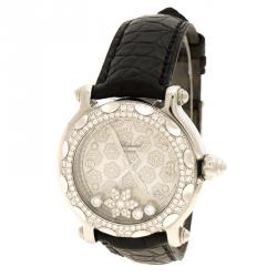 Chopard White Happy Sport Snowflakes 18K White Gold Steel Diamonds Women's Wristwatch 38 mm
