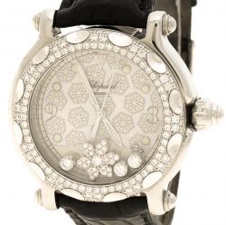 Chopard White Happy Sport Snowflakes 18K White Gold Steel Diamonds Women's Wristwatch 38 mm