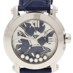 Pre Owned Chopard Blue Mother of Pearl Stainless Steel Happy Sport Diamonds Limited Edition 278475-3013 Women's Wristwatch 34 mm