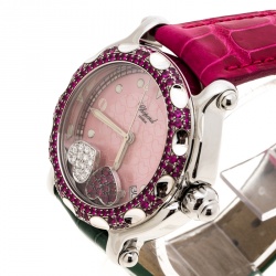 Pre Owned Chopard Pink Mother of Pearl Stainless Steel and Diamonds Happy Sport 28/8944 Women's Wristwatch 37 mm