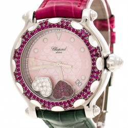 Pre Owned Chopard Pink Mother of Pearl Stainless Steel and Diamonds Happy Sport 28/8944 Women's Wristwatch 37 mm