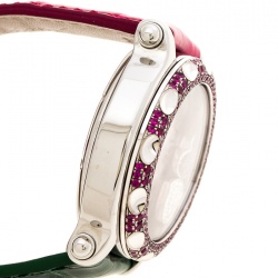 Pre Owned Chopard Pink Mother of Pearl Stainless Steel and Diamonds Happy Sport 28/8944 Women's Wristwatch 37 mm