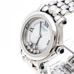 Pre Owned Chopard White Stainless Steel and Diamonds Happy Sport 8236 Women's Wristwatch 32 mm