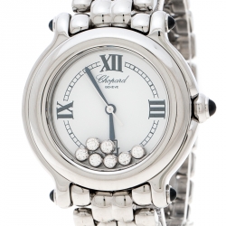 Pre Owned Chopard White Stainless Steel and Diamonds Happy Sport 8236 Women's Wristwatch 32 mm