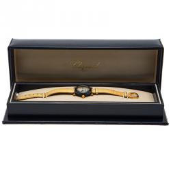 Pre Owned Chopard White Mother Of Pearl Be Happy Limited Edition Diamonds Plastic & Leather Women'S Watch 32MM