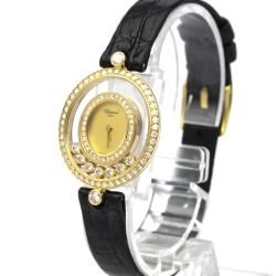 Pre Owned Chopard Gold Diamonds 18K Yellow Gold Happy Diamond 20/4292 Women's Wristwatch 24 MM
