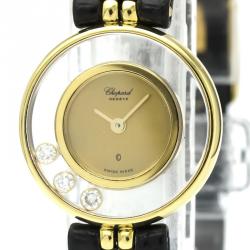 Pre Owned Chopard Gold Diamonds 18K Yellow Gold Happy Diamond 20/4801 Women's Wristwatch 21 MM
