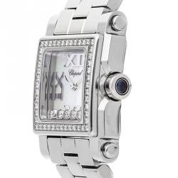 Chopard MOP Diamonds Happy Sport Square Stainless Steel 278516-3004 Women's Wristwatch 24 MM                                                                                                                                                      