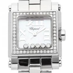 Chopard MOP Diamonds Happy Sport Square Stainless Steel 278516-3004 Women's Wristwatch 24 MM                                                                                                                                                      