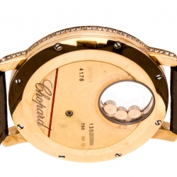 Pre Owned Chopard Silver Grey Sun Motif 18K Rose Gold Happy Diamonds 4176 Women's Wristwatch 40 mm