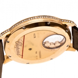 Pre Owned Chopard Silver Grey Sun Motif 18K Rose Gold Happy Diamonds 4176 Women's Wristwatch 40 mm