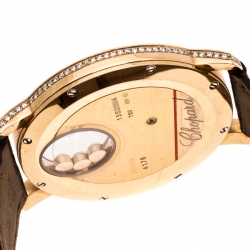 Pre Owned Chopard Silver Grey Sun Motif 18K Rose Gold Happy Diamonds 4176 Women's Wristwatch 40 mm