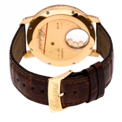 Pre Owned Chopard Silver Grey Sun Motif 18K Rose Gold Happy Diamonds 4176 Women's Wristwatch 40 mm