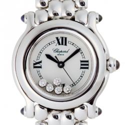 Pre Owned Chopard White Stainless Steel Happy Sport Diamond 27 8250-23 Women's Wristwatch 26MM