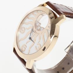 Pre Owned Chopard Happy Sun Rose Gold Leather Womens Wristwatch 40 MM