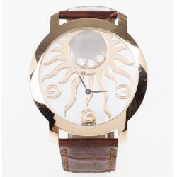 Pre Owned Chopard Happy Sun Rose Gold Leather Womens Wristwatch 40 MM